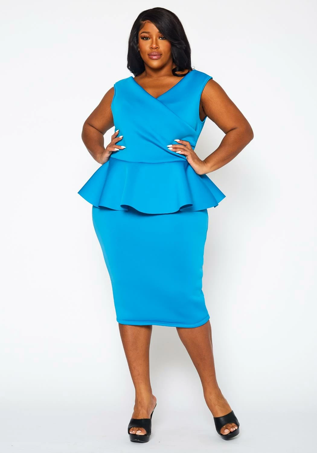 Plus Size Sleeveless V Neck Peplum Dress 1 Plus Size Sleeveless V Neck Peplum Dress