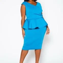 Plus Size Sleeveless V Neck Peplum Dress 8 Plus Size Sleeveless V Neck Peplum Dress -Radiant Drape Sales 2022411 003 1