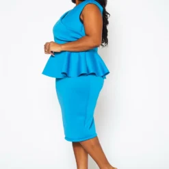 Plus Size Sleeveless V Neck Peplum Dress 9 Plus Size Sleeveless V Neck Peplum Dress -Radiant Drape Sales 2022411 003 3