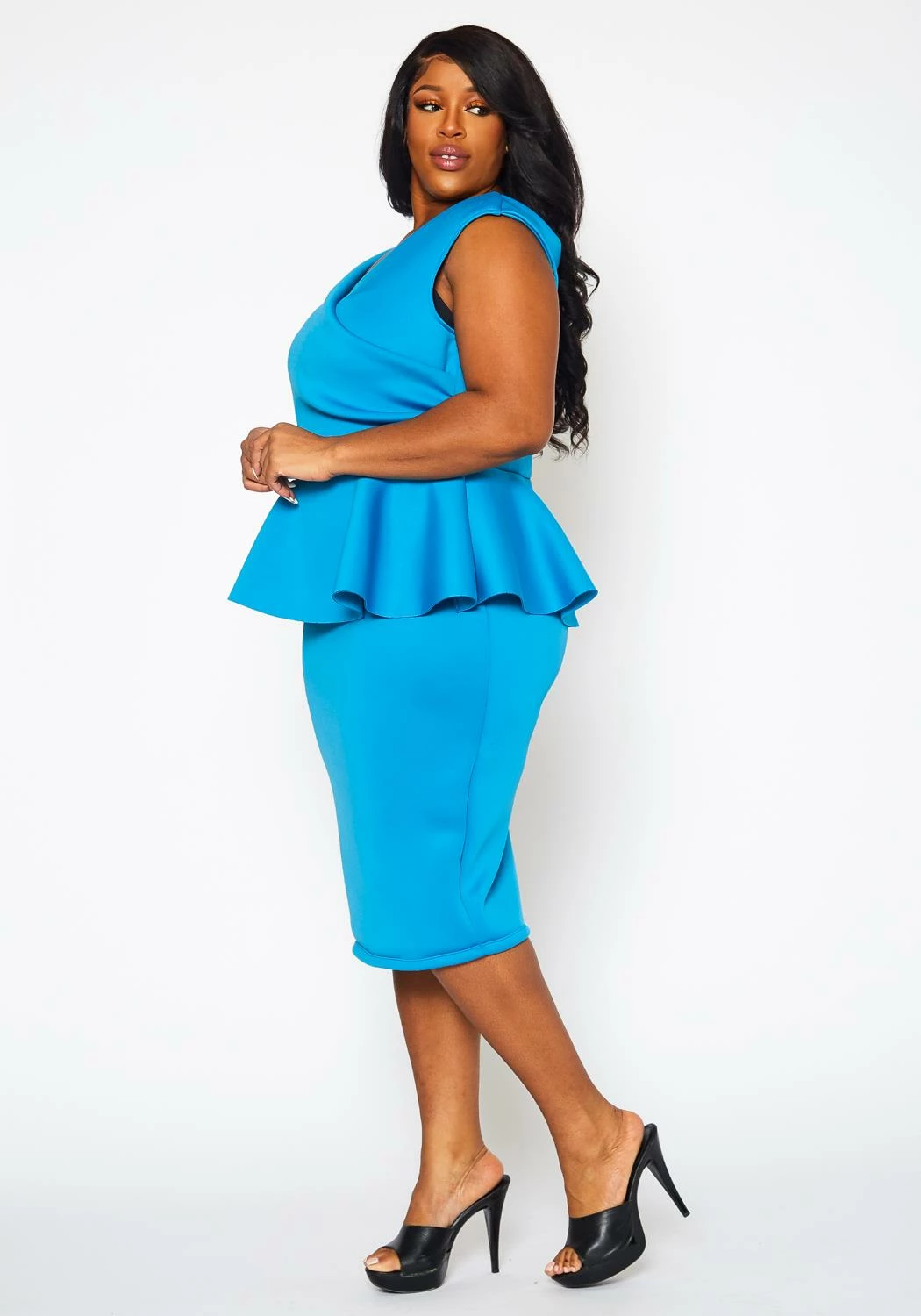 Plus Size Sleeveless V Neck Peplum Dress 4 Plus Size Sleeveless V Neck Peplum Dress - Image 4