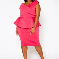 Plus Size Sleeveless V Neck Peplum Dress 8 Plus Size Sleeveless V Neck Peplum Dress -Radiant Drape Sales 2022411 004 2