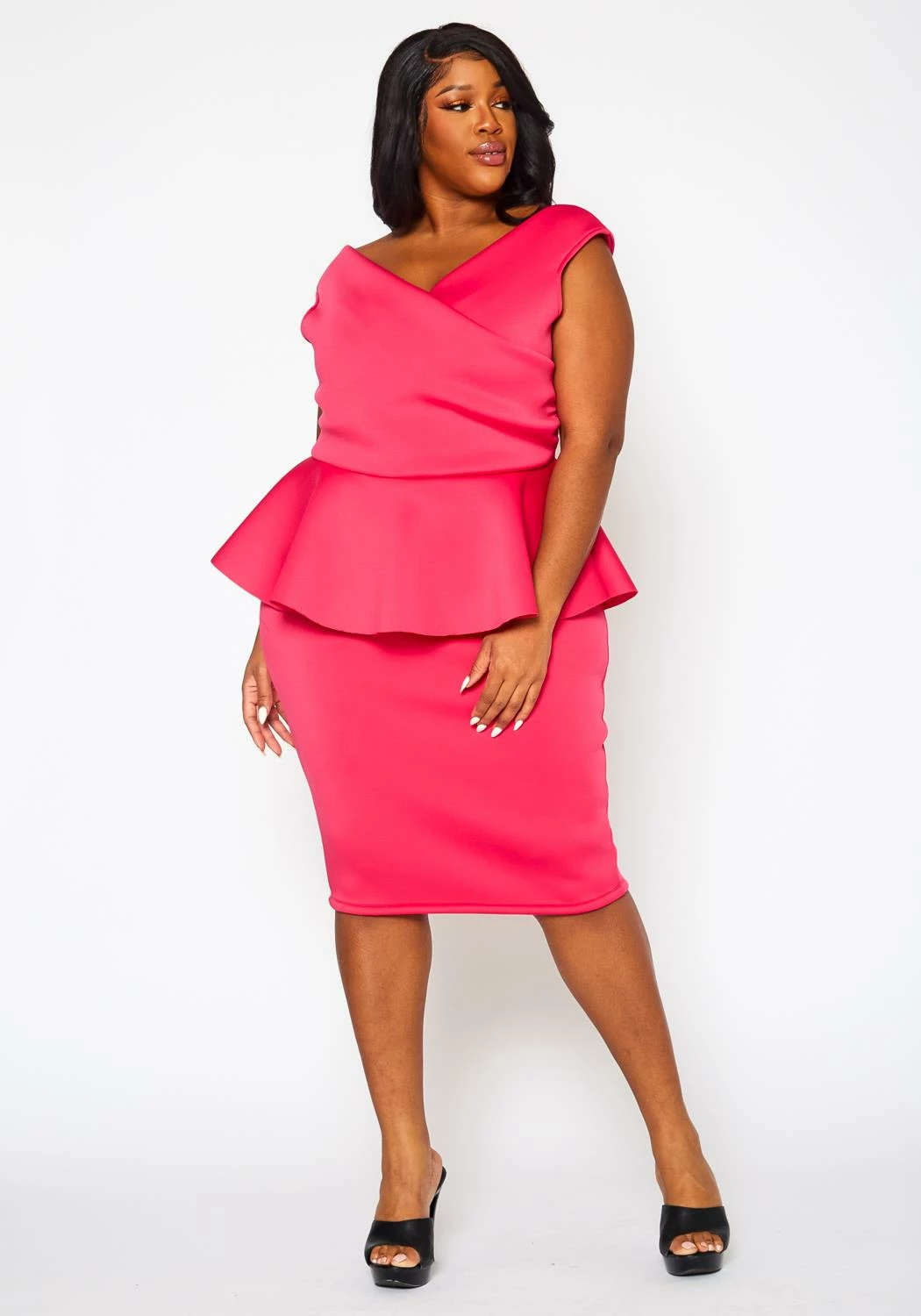 Plus Size Sleeveless V Neck Peplum Dress 3 Plus Size Sleeveless V Neck Peplum Dress - Image 3