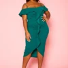 Plus Size Off Shoulder Drape Front Cocktail Dress