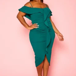Plus Size Off Shoulder Drape Front Cocktail Dress -Radiant Drape Sales 2022414 002 2