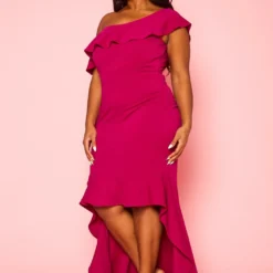 Plus Size Ruffle Trim High Low Gown 9 Plus Size Ruffle Trim High Low Gown -Radiant Drape Sales 2022415 002 3