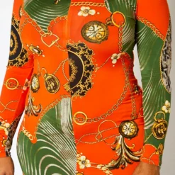 Plus Size Golden Oasis Pattern Bodycon Midi Dress -Radiant Drape Sales 2022417 001 5