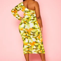 Plus Size Green Hues One Sleeve Midi Dress -Radiant Drape Sales 2022418 001 4