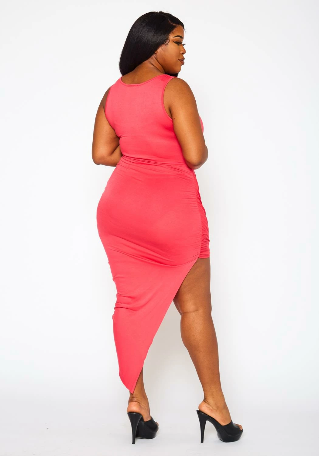 Plus Size Ruched Asymmetric Bodycon Dress 4 Plus Size Ruched Asymmetric Bodycon Dress - Image 4