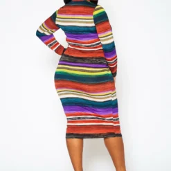 Plus Size Multi Color Pattern Long Sleeve Midi Dress -Radiant Drape Sales 2022429 001 4