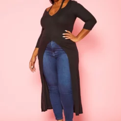 Plus Size Split Hem Longline Top -Radiant Drape Sales 2022436 001 2