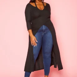 Plus Size Split Hem Longline Top