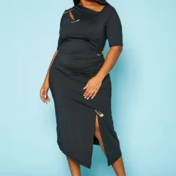 Plus Size Safety Pin Front Slit Bodycon Dress 8 Plus Size Safety Pin Front Slit Bodycon Dress -Radiant Drape Sales 2022438 001 2
