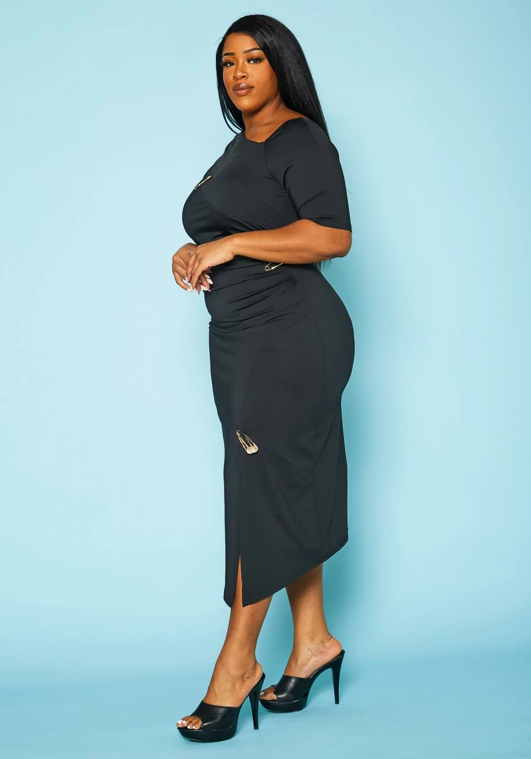 Plus Size Safety Pin Front Slit Bodycon Dress 4 Plus Size Safety Pin Front Slit Bodycon Dress - Image 4