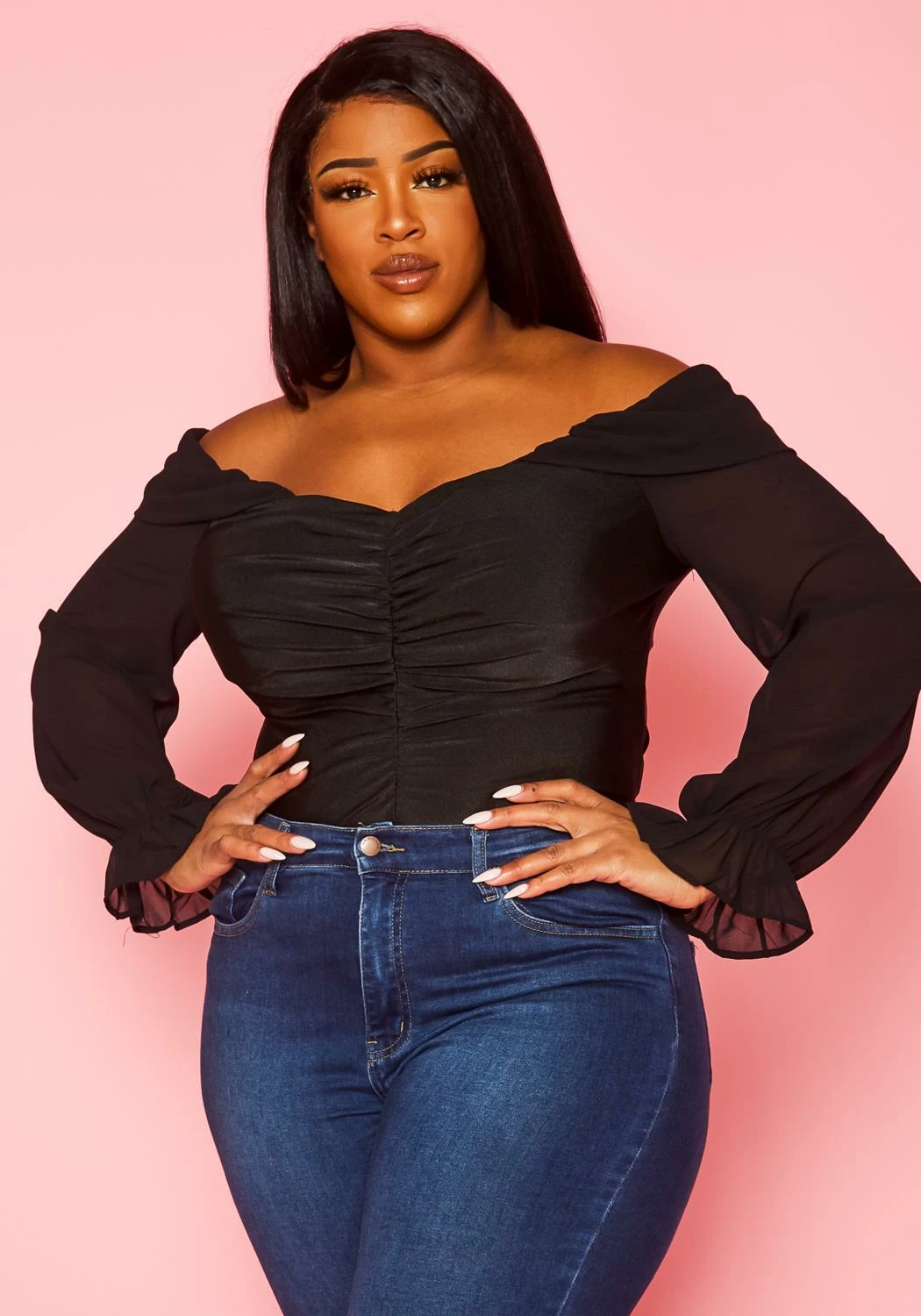 Plus Size Off Shoulder Long Sleeve Bodysuit 2 Plus Size Off Shoulder Long Sleeve Bodysuit - Image 2