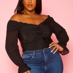 Plus Size Off Shoulder Long Sleeve Bodysuit