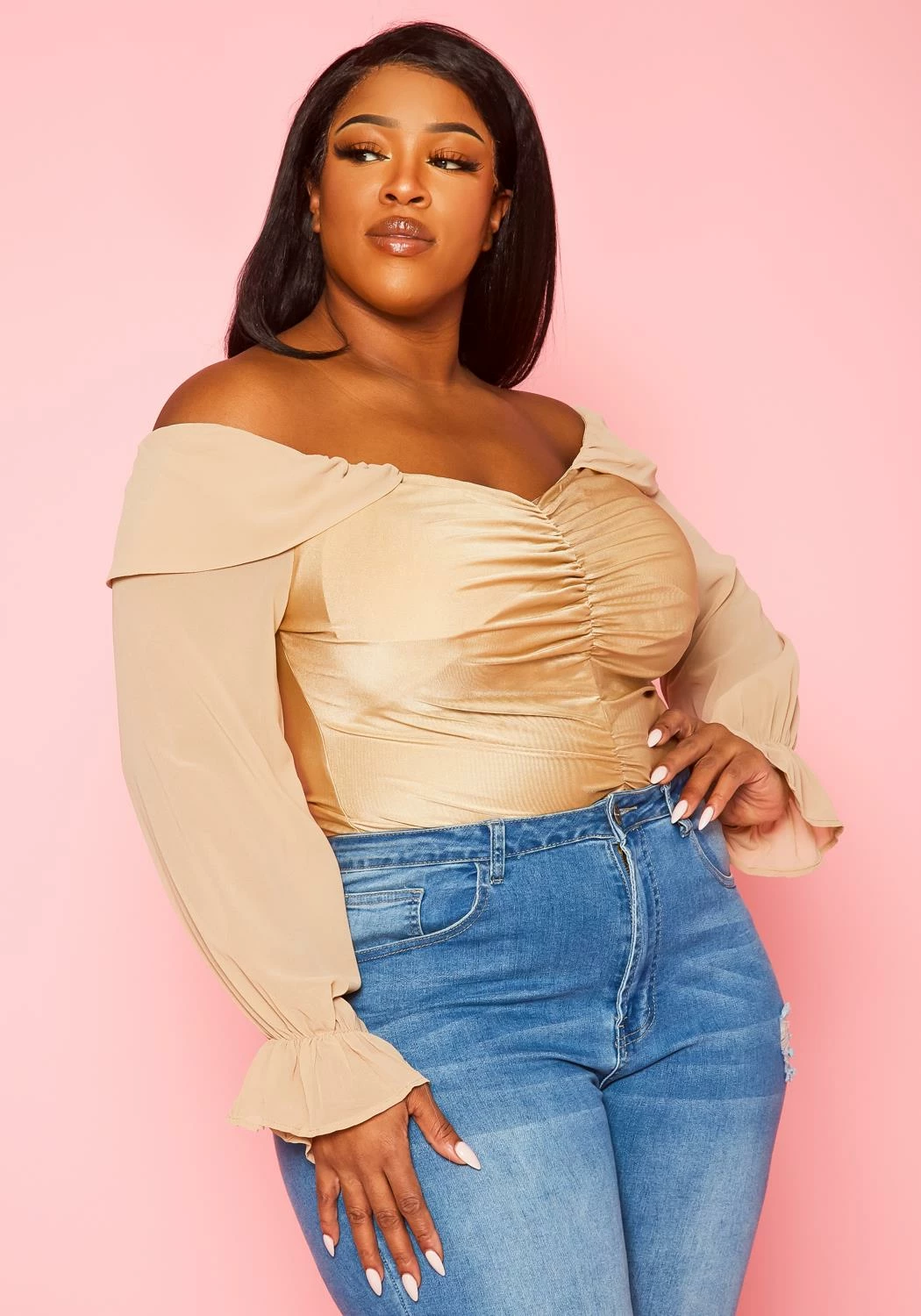 Plus Size Off Shoulder Long Sleeve Bodysuit 3 Plus Size Off Shoulder Long Sleeve Bodysuit - Image 3
