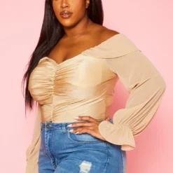 Plus Size Off Shoulder Long Sleeve Bodysuit 9 Plus Size Off Shoulder Long Sleeve Bodysuit -Radiant Drape Sales 2022440 002 3