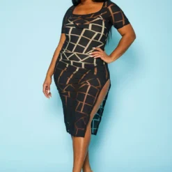 Plus Size Geometric Print Mesh Dress -Radiant Drape Sales 2022448 001 3