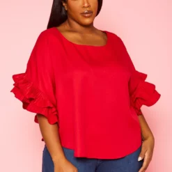 Plus Size Accordion Sleeve Blouse