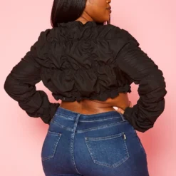 Plus Size Smocked V Neck Long Sleeve Crop Top -Radiant Drape Sales 2022455 001 4