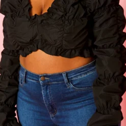 Plus Size Smocked V Neck Long Sleeve Crop Top -Radiant Drape Sales 2022455 001 5