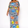 Plus Size Floral Striped Fit & Flare Maxi Dress