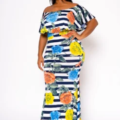 Plus Size Floral Striped Fit & Flare Maxi Dress 7 Plus Size Floral Striped Fit & Flare Maxi Dress -Radiant Drape Sales 2022457 001 2