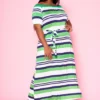 Plus Size Multi Striped Fit & Flare Maxi Dress