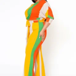 Plus Size Multi Striped Crop Top & Pants Set 7 Plus Size Multi Striped Crop Top & Pants Set -Radiant Drape Sales 2022462 002 2