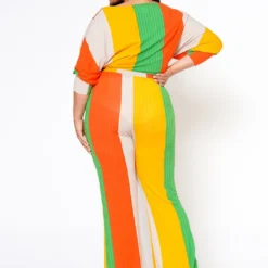 Plus Size Multi Striped Crop Top & Pants Set 8 Plus Size Multi Striped Crop Top & Pants Set -Radiant Drape Sales 2022462 002 3