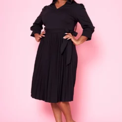 Plus Size Pleated Fit & Flare Midi Dress -Radiant Drape Sales 2022467 001 1