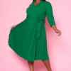 Plus Size Pleated Fit & Flare Midi Dress