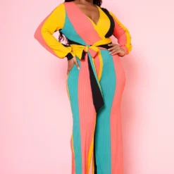 Plus Size Multi Color Ribbed Jumpsuit
