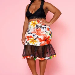 Plus Size Floral Pattern Flare Skirt -Radiant Drape Sales 2022482 001 2