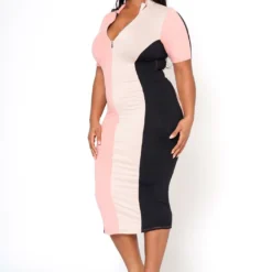 Plus Size Color Block Zip Front Bodycon Dress 9 Plus Size Color Block Zip Front Bodycon Dress -Radiant Drape Sales 2022483 001 2