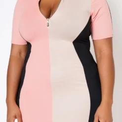 Plus Size Color Block Zip Front Bodycon Dress 11 Plus Size Color Block Zip Front Bodycon Dress -Radiant Drape Sales 2022483 001 4