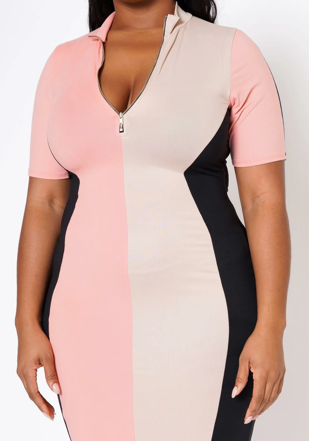 Plus Size Color Block Zip Front Bodycon Dress 6 Plus Size Color Block Zip Front Bodycon Dress - Image 6