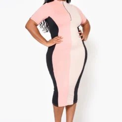 Plus Size Color Block Zip Front Bodycon Dress 8 Plus Size Color Block Zip Front Bodycon Dress -Radiant Drape Sales 2022483 001 6