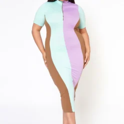 Plus Size Color Block Zip Front Bodycon Dress -Radiant Drape Sales 2022483 002 2