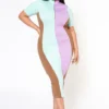 Plus Size Color Block Zip Front Bodycon Dress