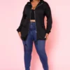 Plus Size Zip Front Hooded Jacket