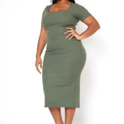 Plus Size Ribbed Square Neck Midi Dress -Radiant Drape Sales 2022498 002 2