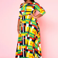 Plus Size Geometric Pattern Fit & Flare Maxi Dress -Radiant Drape Sales 2022501 001 2