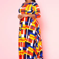 Plus Size Geometric Pattern Fit & Flare Maxi Dress -Radiant Drape Sales 2022501 002 2