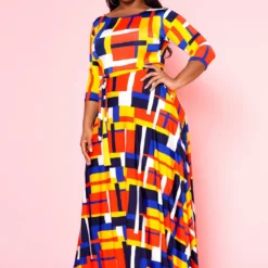 Plus Size Geometric Pattern Fit & Flare Maxi Dress -Radiant Drape Sales 2022501 002 3