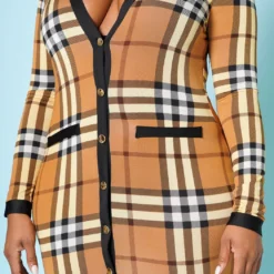 Plus Size Plaid Long Sleeve Mini Dress 13 Plus Size Plaid Long Sleeve Mini Dress -Radiant Drape Sales 2022508 001 5
