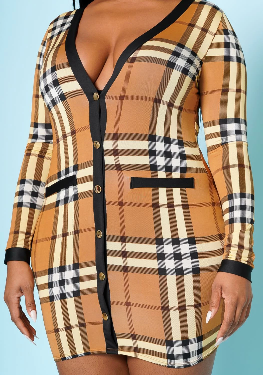 Plus Size Plaid Long Sleeve Mini Dress 7 Plus Size Plaid Long Sleeve Mini Dress - Image 7