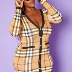 Plus Size Plaid Long Sleeve Mini Dress