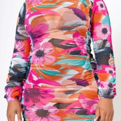 Plus Size Mesh Floral Print Ruched Dress -Radiant Drape Sales 2022512 001 5