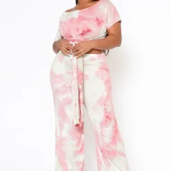 Plus Size Tie Dye Crop Top & High Waist Pants